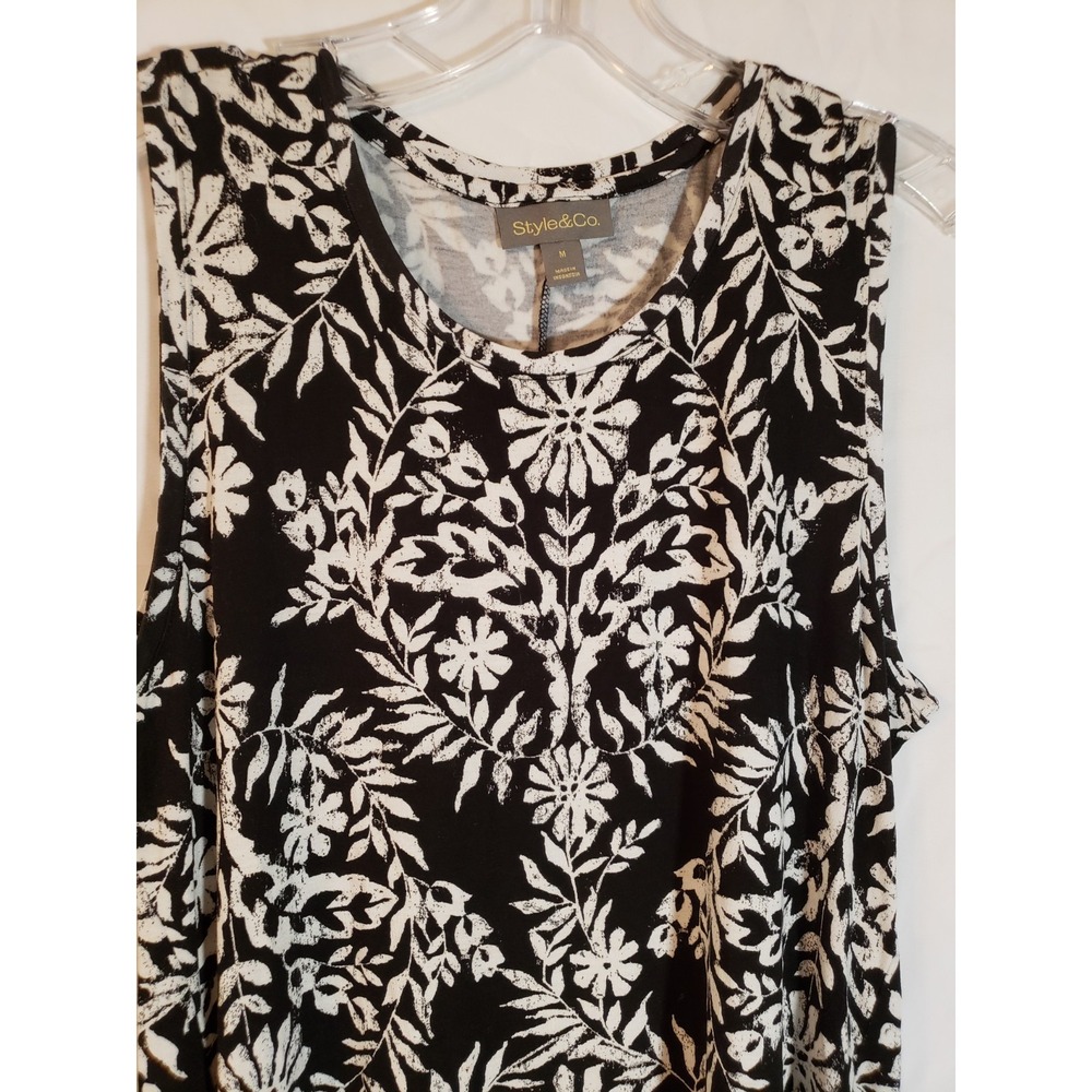 Women's Style And Co Sleeveless Black And White Floral Dress Size M - Picture 3 of 3